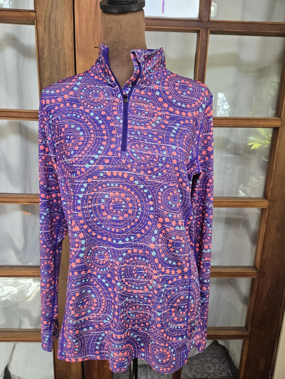 RBX Purple Printed Quarter-Zip Pullover Top